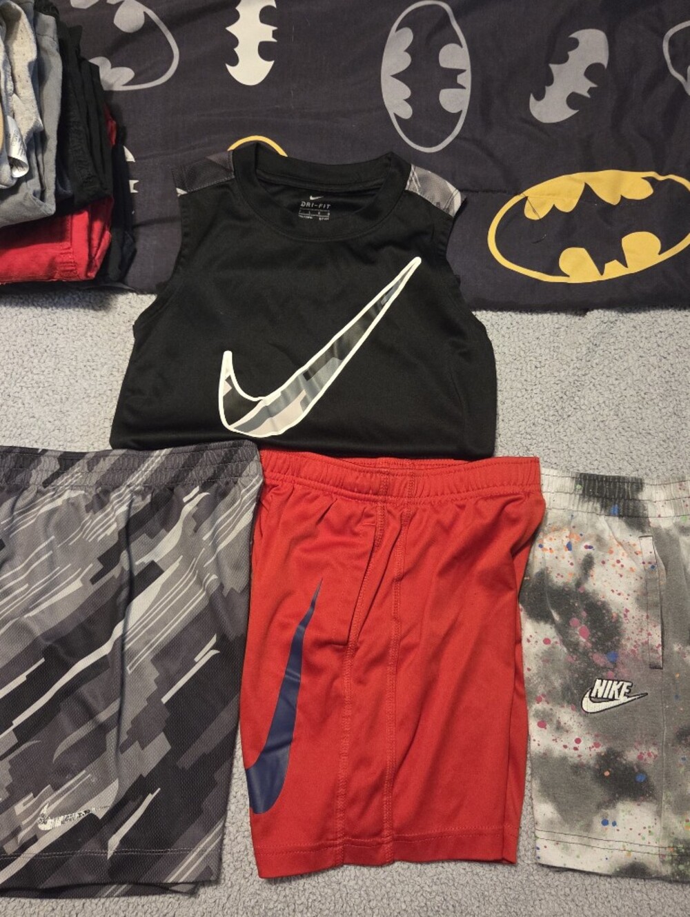 Nike Kids' Red Athletic Shorts and Black Tee Set
